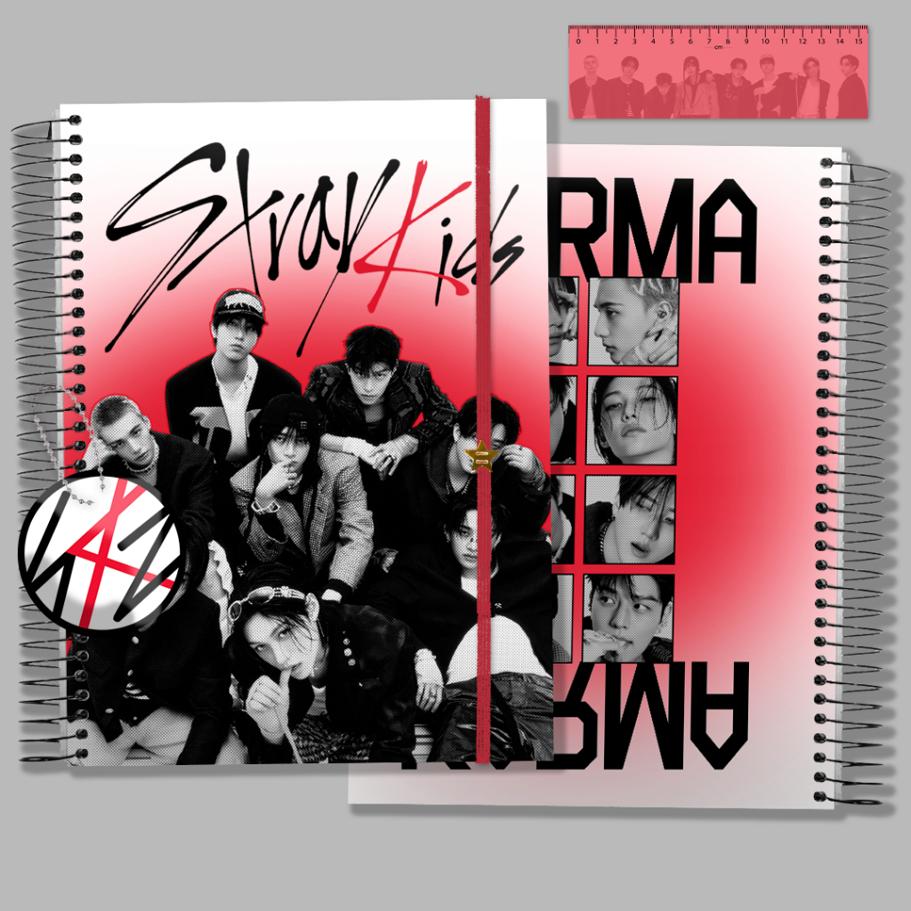Caderno Personalizado STRAY KIDS SKZ KPOP + ADESIVOS, CHAVEIRO e RÉGUA - 1, 10, 15 e 20 matérias