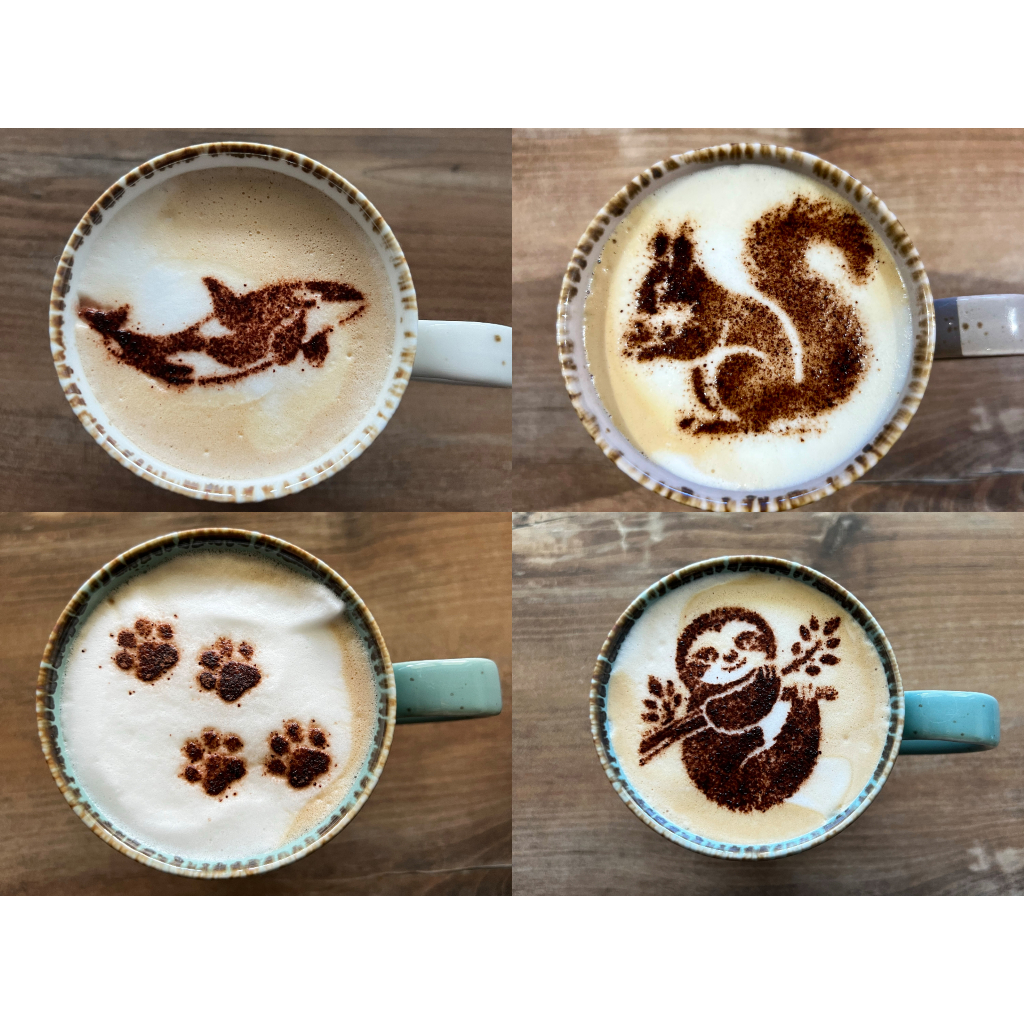 Stencils de Café - Decoração/Acessório para Café - Desenho no café kit com 8 desenhos