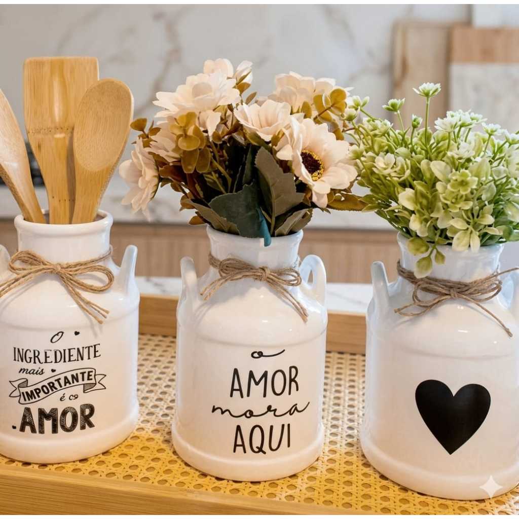 Kit 3 Vasos Decorativos em Cerâmica – Porta Talher, Vaso, e Decoração para Casa cozinha e Lar