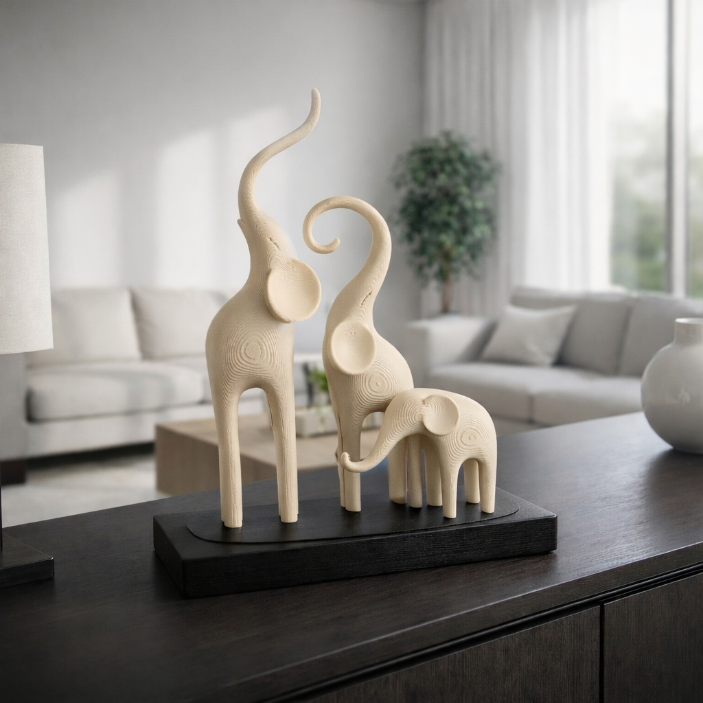 Decoração Família de Elefantes Minimalista Luxo – Escultura Moderna Elegante para Sala e Aparador