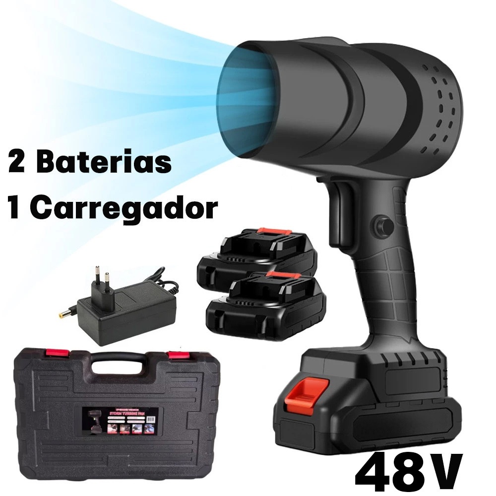 Soprador De Folhas Turbo Portátil Recarregável 48v Com 2 Baterias Potente Limpeza Interna e Externa