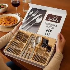 Jogo Faqueiro Inox 24 Peças Cozinha Presente Alimento Comer Garfo Faca Colher Talheres Jantar