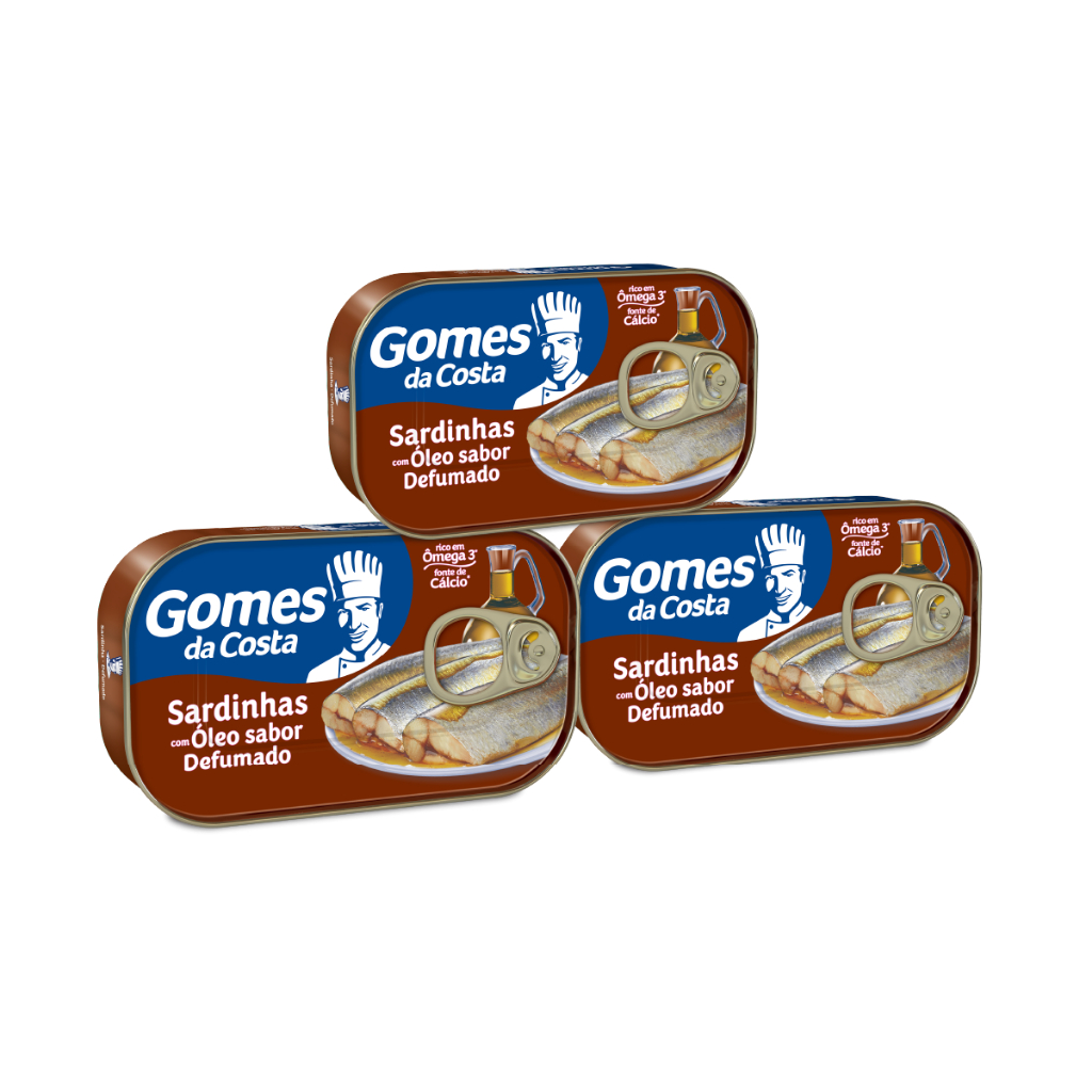 Kit 3 UN - Sardinhas ao Próprio Suco com Óleo Comestível - Defumado - 125g - Gomes da Costa em Oferta na Shopee