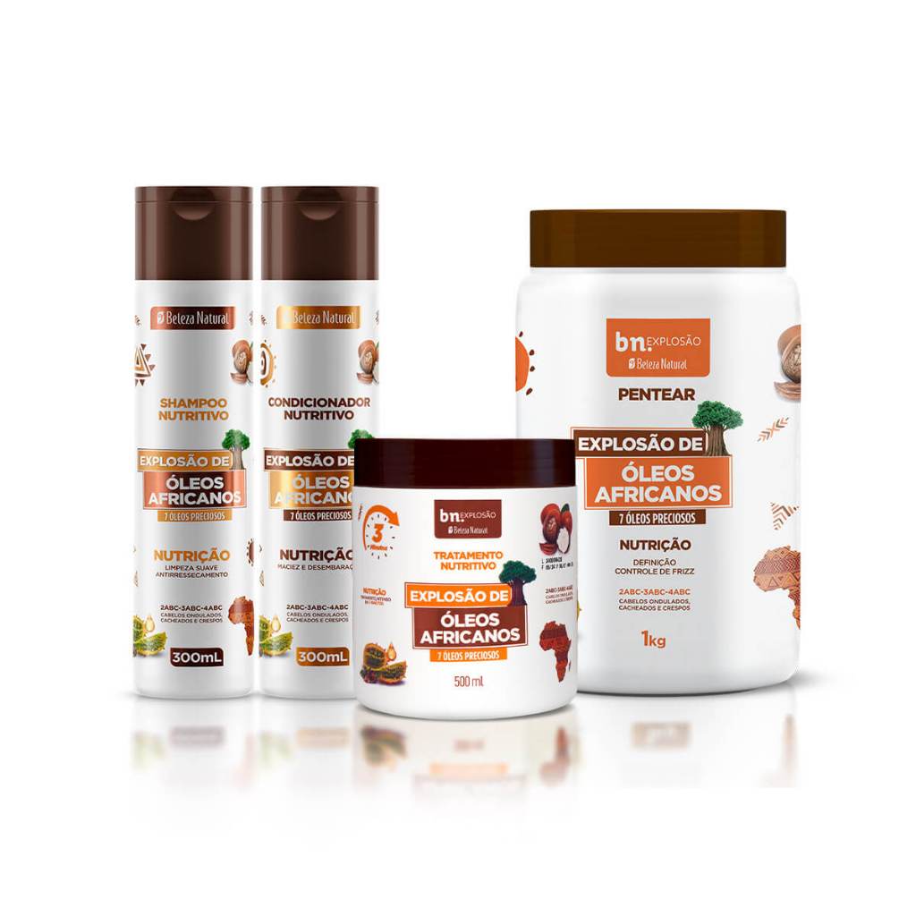 Kit Beleza Natural Explosão de Óleos Africanos (Shampoo, Condicionador, Máscara, Creme de Pentear)