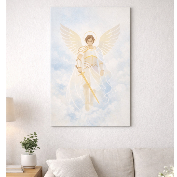 Quadro Decorativo 1 Peça São Miguel Arcanjo Religioso Católico Anjo Proteção Oração Guerreiro Céu