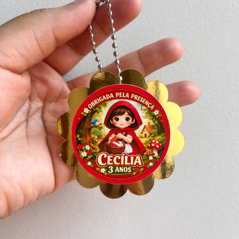 Tag 3D Chapeuzinho Vermelho Personalizada | Aplique para Lembrancinha Festa Infantil | Nome e Idade