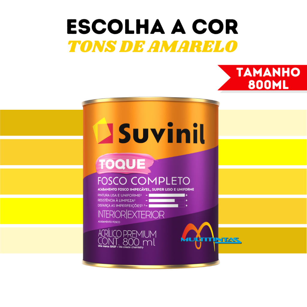Tinta Acrílica Fosco 800ml Tons De Amarelo Toque Fosco Completo Parede Suvinil em Oferta na Shopee