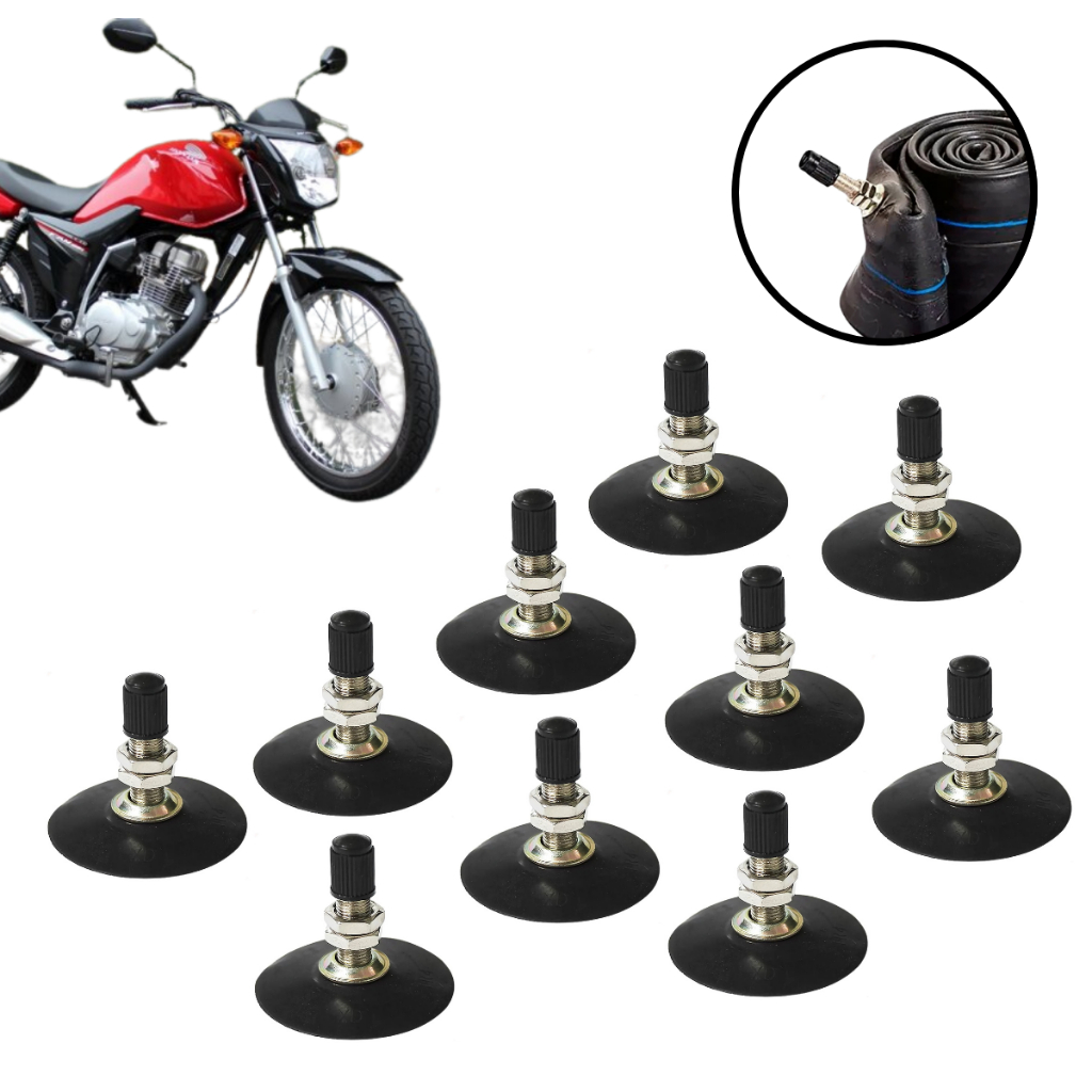 Kit 10 Bicos Válvula TR4E para Pneu sem Câmara Moto Motocicleta com Núcleo e Tampa