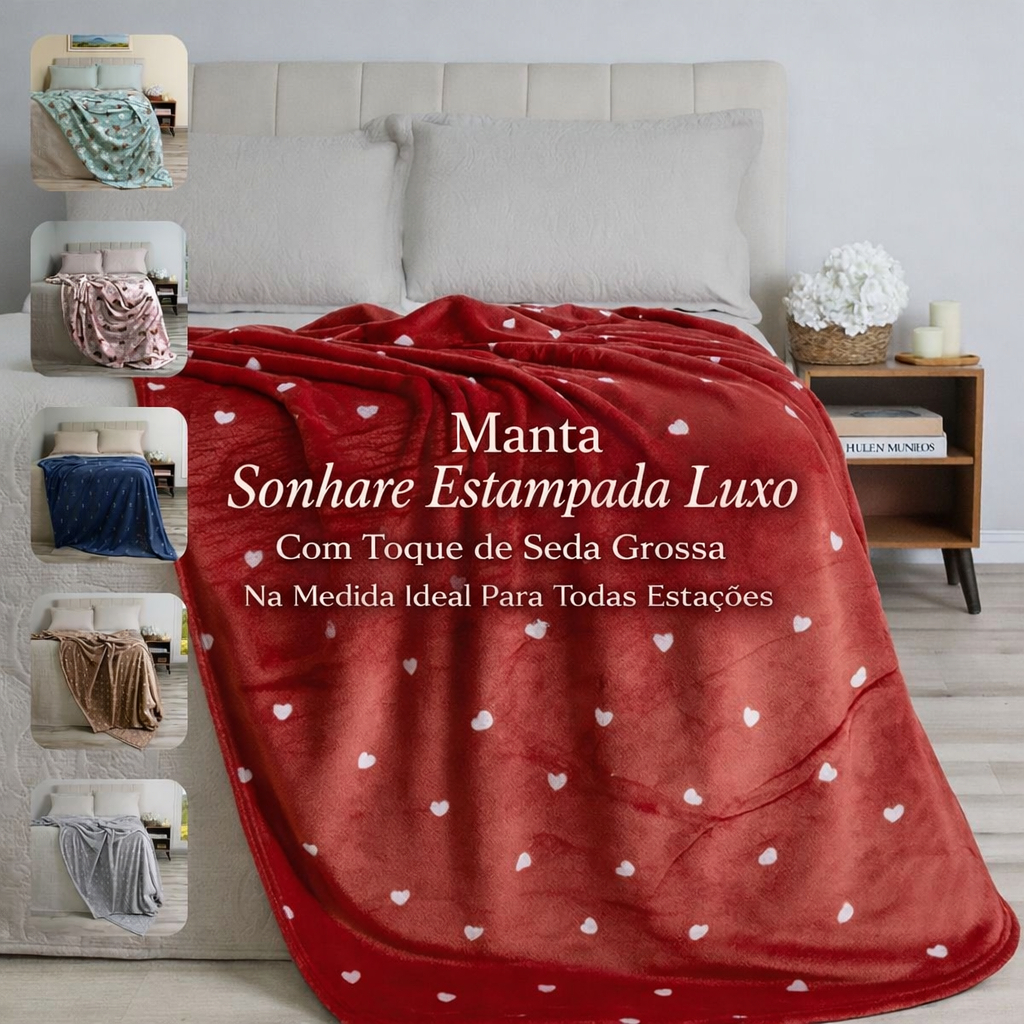 Manta Cobertor Casal Com Toque de Seda Estampada Quentinha Antialérgica em Microfibra 2,20m x 1,80m