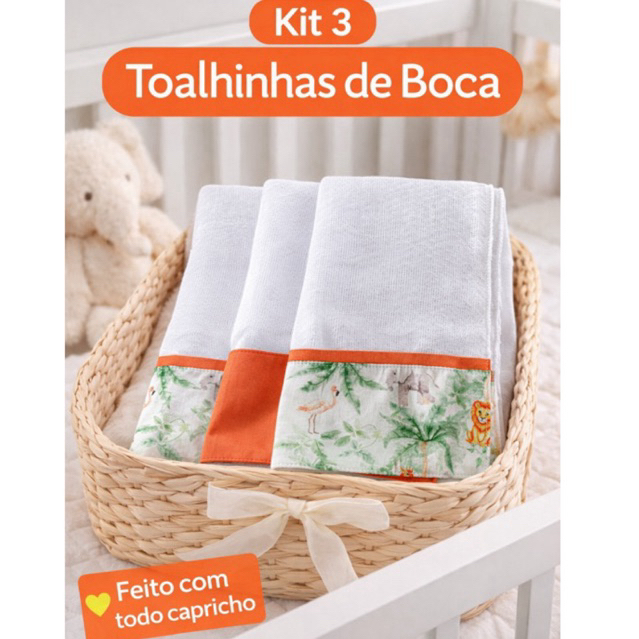 Kit 3 Toalhinhas de Boca Bebê 100% Algodão – Enxoval Infantil