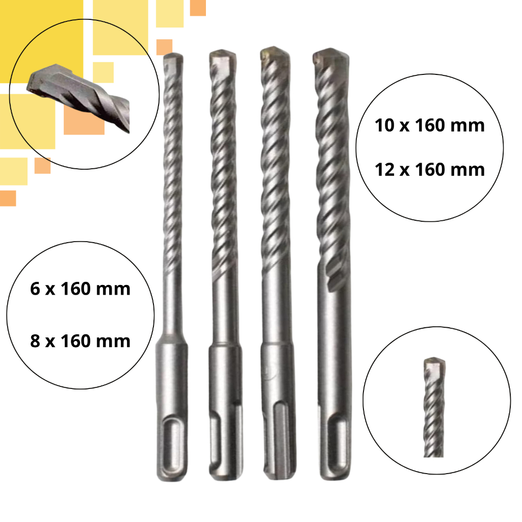 Detalhes do Kit Brocas SDS Plus 4 Peças 6 8 10 12mm Martelete Concreto Parede Alvenaria Profissional