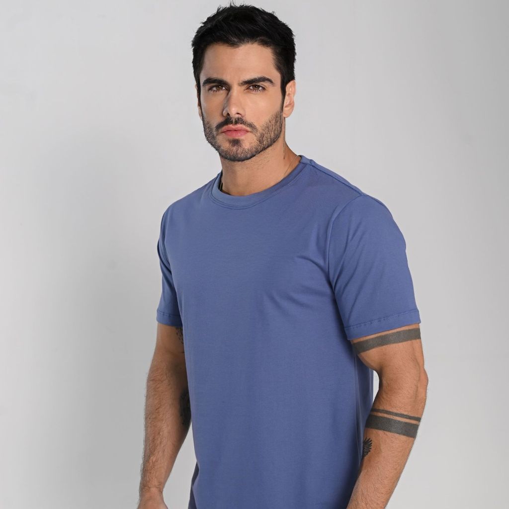 Camiseta Masculina Lisa 100% Algodão Leve Casual Moderna Dia a Dia Básica Reforço Ombro a Ombro em Oferta na Shopee