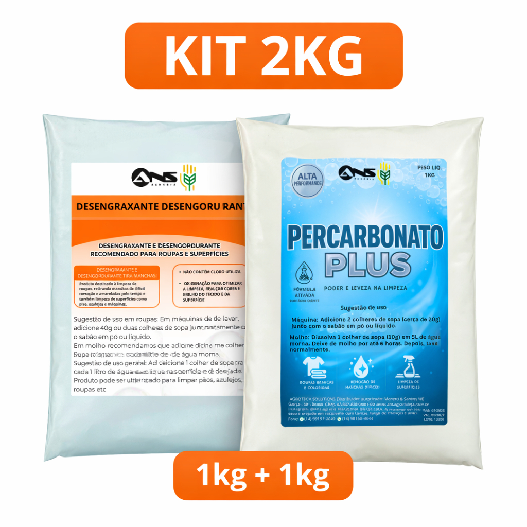kit 2kg limpeza poderosa 1kg Desengraxante 1kg de percarbonato plus