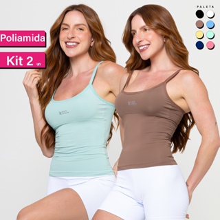 Kit 2 Regata Camiseta Alcinha Fitness Feminino Liso Poliamida Academia Verão Tank Top em Oferta na Shopee