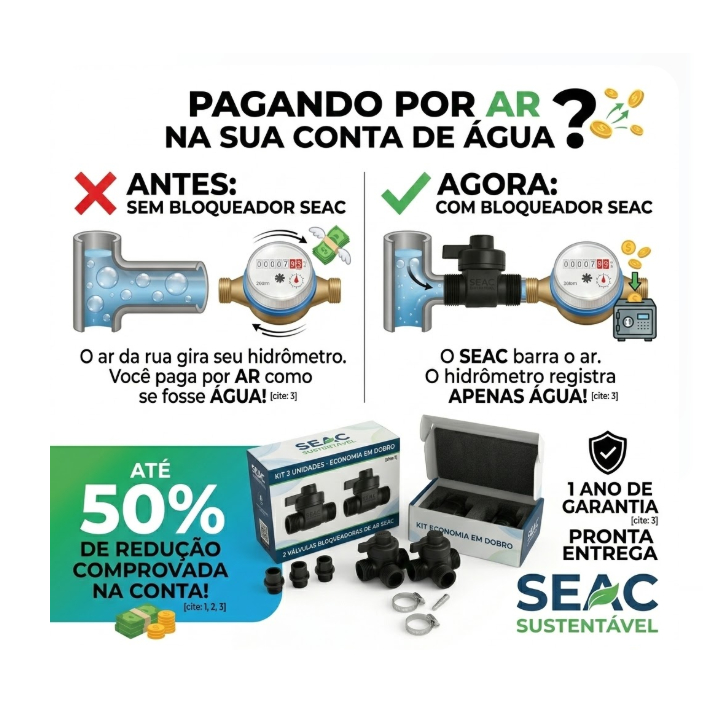 TVBA Tubete Válvula Bloqueadora De Ar Água 3/4 25mm Seac Reduz Conta Até 50% Anti Ar P/ Hidrômetro Cavalete