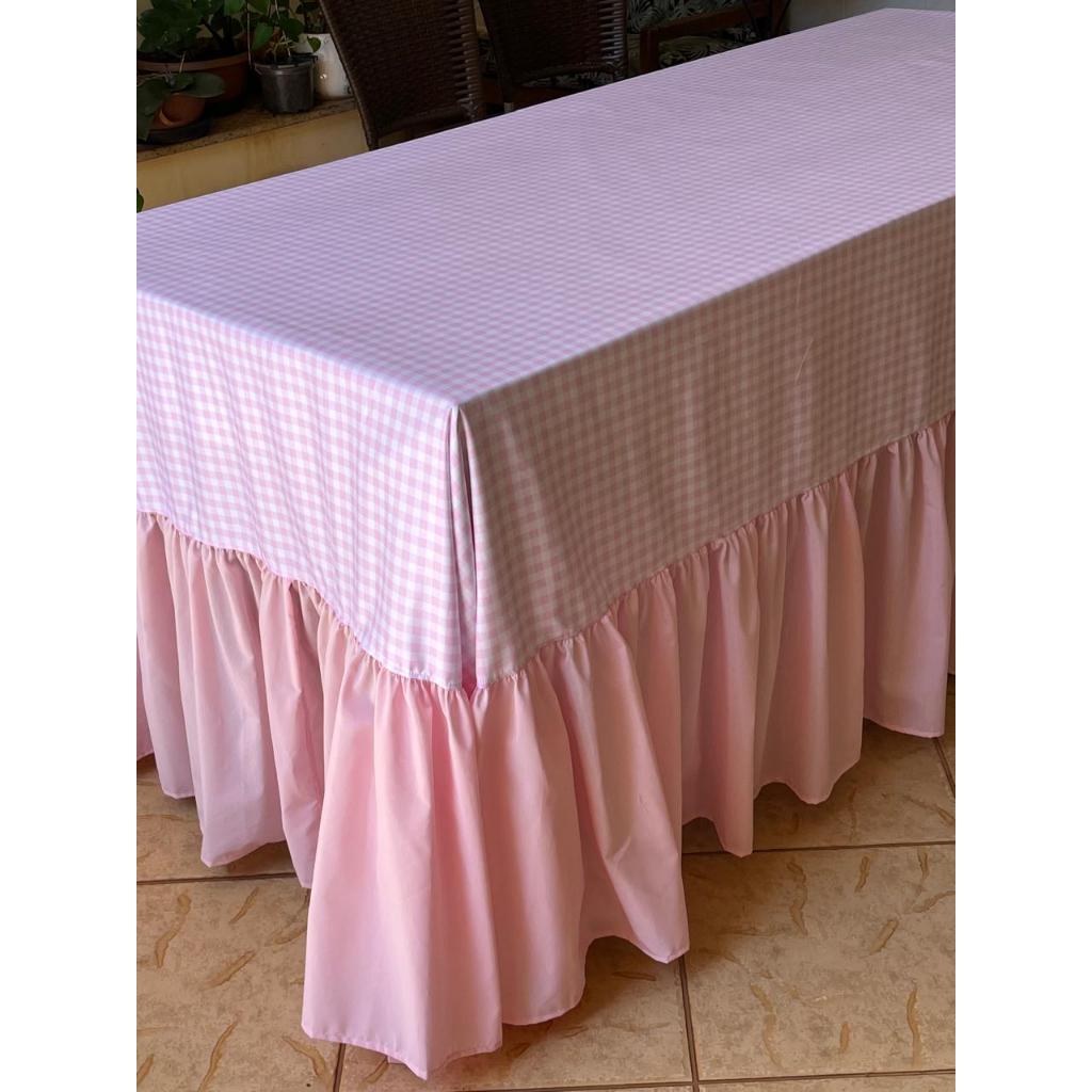 Toalha de Mesa Xadrez com Babado Sublimada para Festa 4 Tamanhos Tecido Premium Luxo Decoração Mesa.