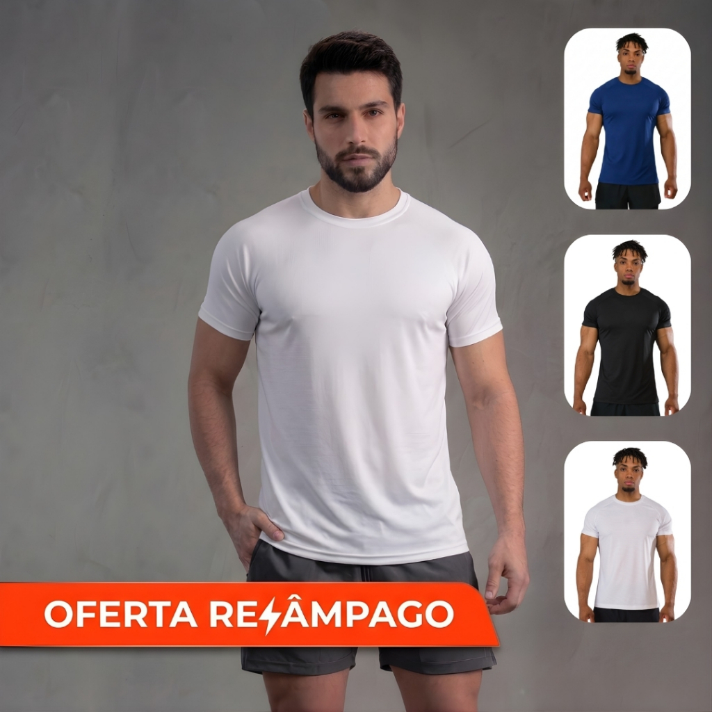 Camiseta Masculina DryFit em Poliéster Premium + Elastano, Básica para Academia, Confortável e Leve