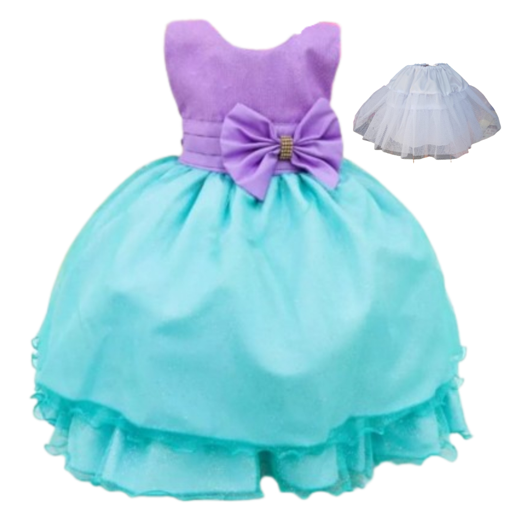 Vestido de Luxo Tema Fundo do Mar Ariel Verde e Lilás com Saiote JM032