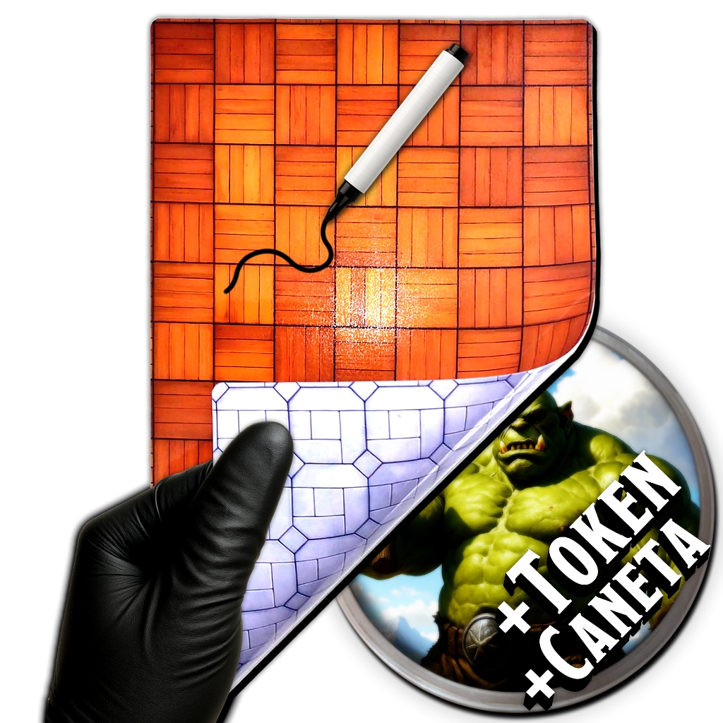 Grid RPG Riscável Taverna/Cidade + Brindes — Mapa de Batalha 11x7 Frente/Verso