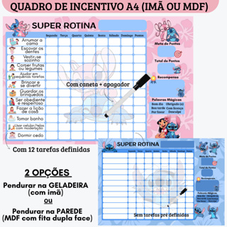 Quadro de Incentivo Rotina STITCH ANGEL + Caneta c/ Apagador (Imã p/ Geladeira ou MDF p/ Parede) - Tarefas, Atividades em Oferta na Shopee