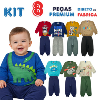 Kit  8 Peças Bebê Menino Inverno Moletom Felpado 4 Conjuntos Roupa Bebê P M G 1 a 9 Meses em Oferta na Shopee