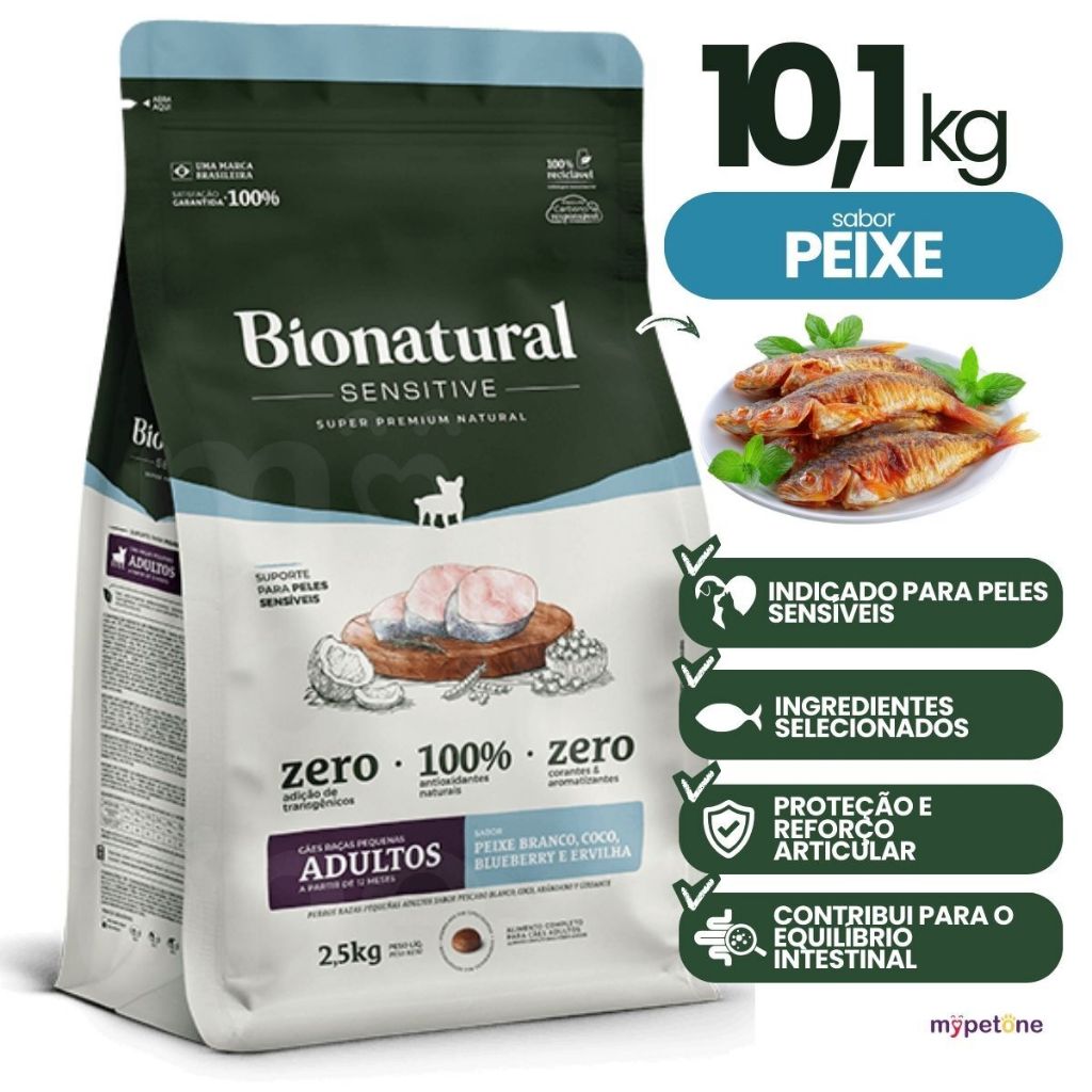 Ração Bionatural Sensitive Peixe Cães Pequenos 10,1kg em Oferta na Shopee