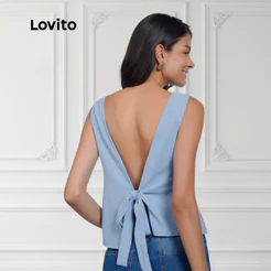 Lovito Blusa Elegante Laço Costas Moda Feminina TKB979BRL1009