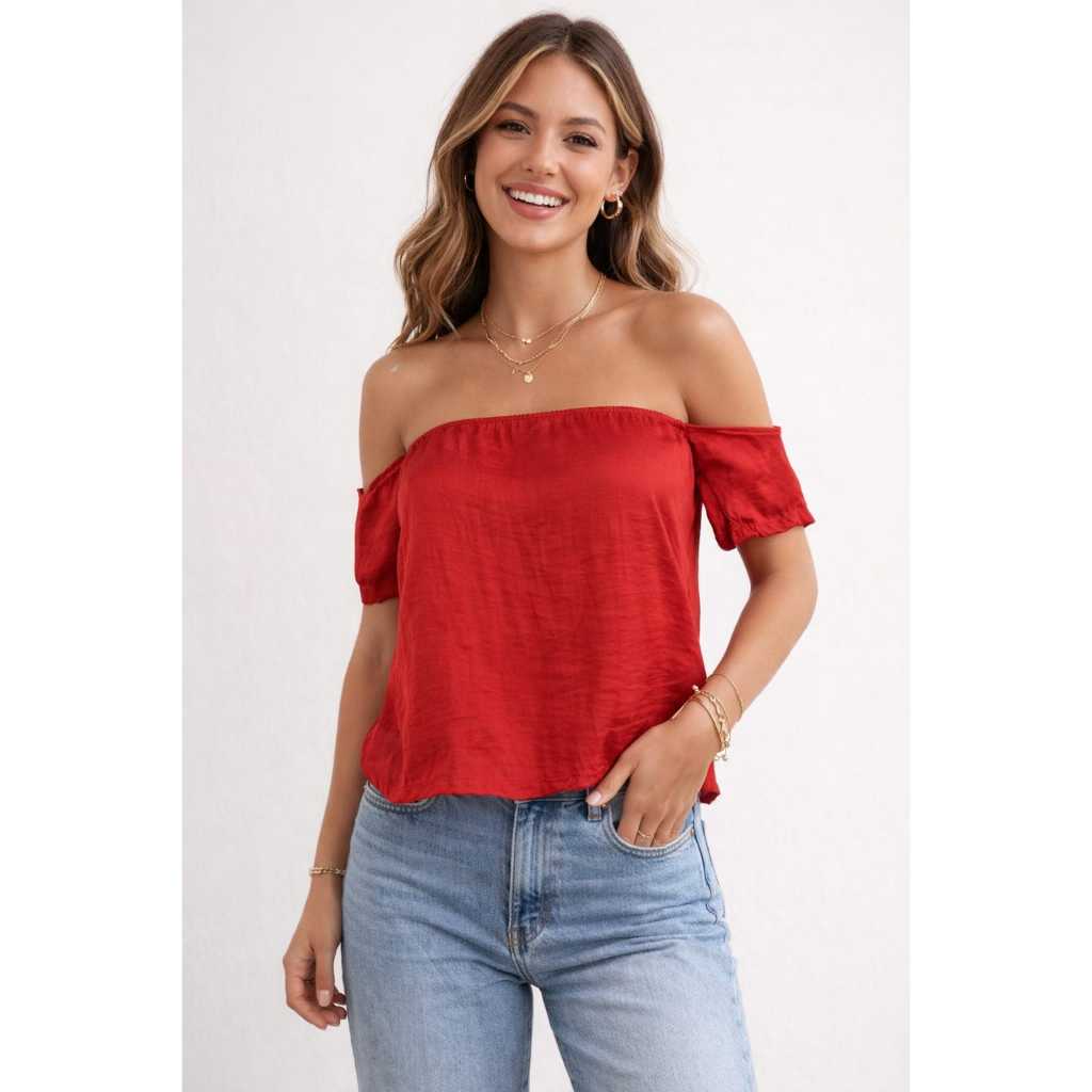 Blusa Feminina  cetim Ombro a Ombro Soltinha Leve sem bojo