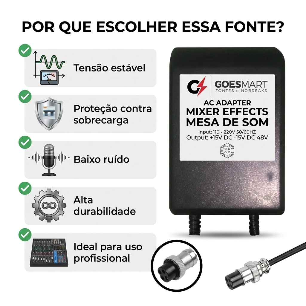 Fonte Para Mesa De Som Soundvoice Conector 4 Polos 15v