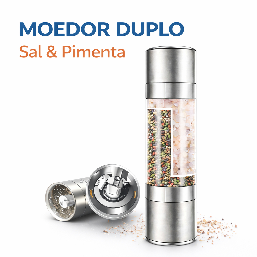 Moedor de Sal e Pimenta 2 em 1 de Aço Inoxidável – Manual com Moinho Cerâmico Ajustável