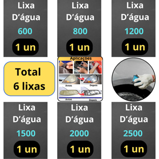 Lixa 600 800 1200 1500 2000 2500 Kit 1 ou 2 Folhas de Cada Grão Farol Polir Lixar Plásticos Metal em Oferta na Shopee
