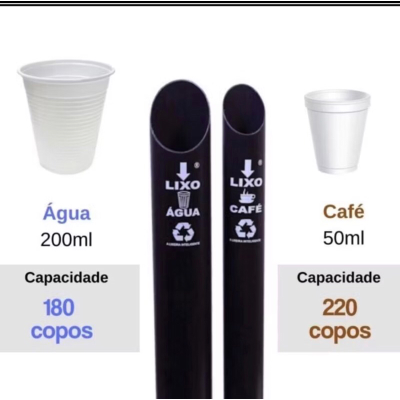 Lixeira em PVC preta ,dispensador para copos descartáveis duplo água 200 ml em Oferta na Shopee