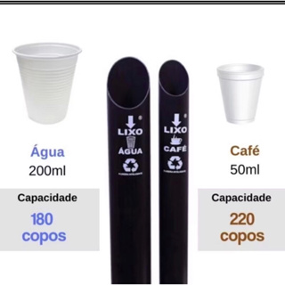 Lixeira em PVC preta ,dispensador para copos descartáveis duplo água 200 ml em Oferta na Shopee