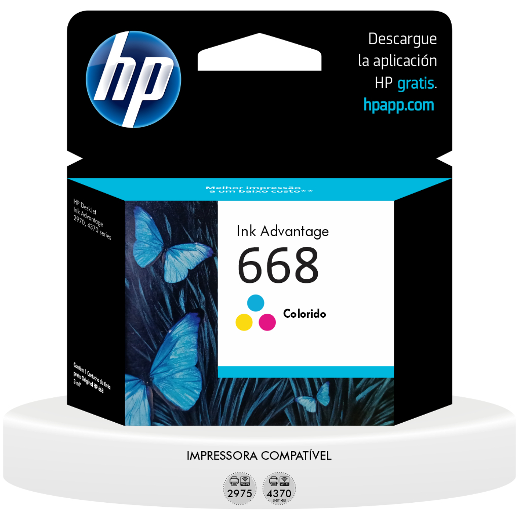 Cartucho de Tinta HP 668 Color 7FP36VL Original impressora HP 2975 e 4370 series
