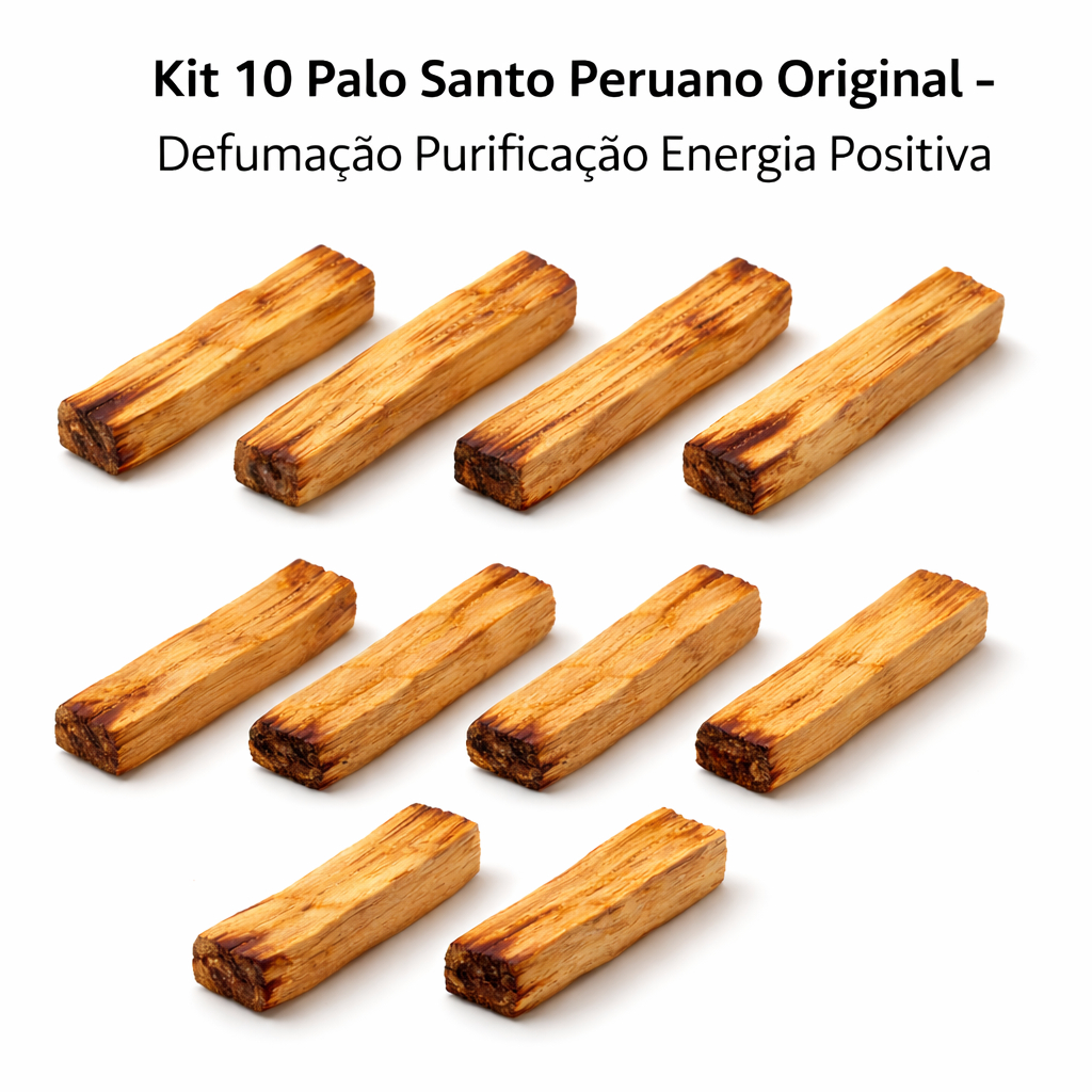 Kit 10 Palo Santo Peruano 100% Original Vegano Sem Carvão Incenso Natural Defumação Purificação Energia Positiva