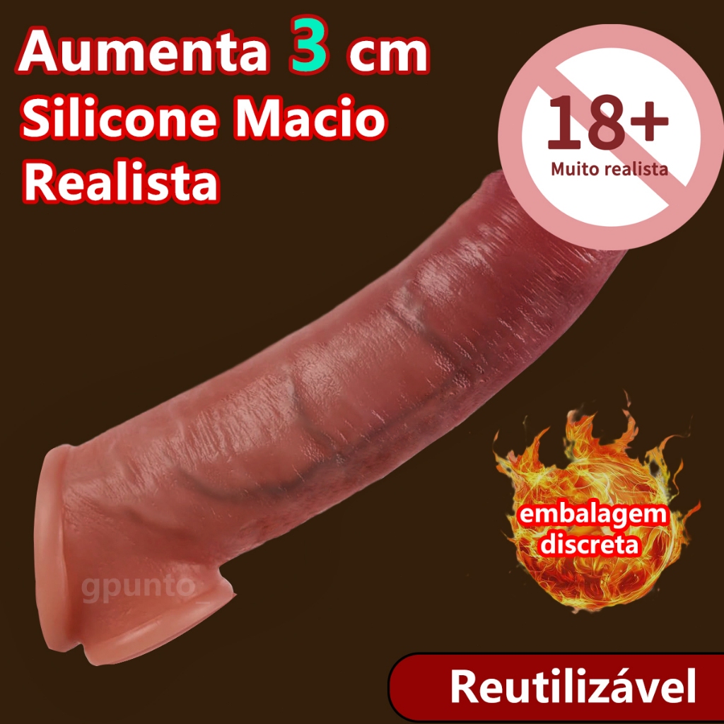 Capa Peniana Silicone Estimulador Clitoris Aumenta de 3cm, Camisinha Masculina Reutilizável sexy shop produto adulto em Oferta na Shopee