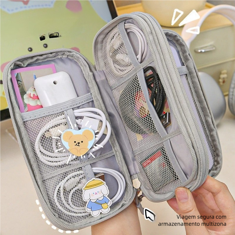 Necessaire Organizadora Portátil Premium - Bolsa para Celular, Cabos e Fios de Carregamento em Oferta na Shopee