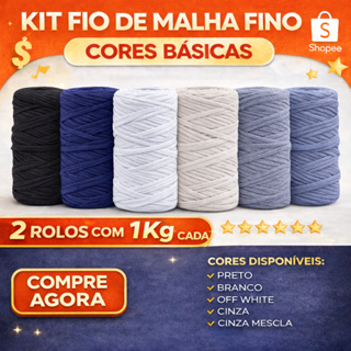 Kit 2Kg Fio de Malha Fino/Furadinho/Brocado Residual - Preto - Branco - Marinho - Cinza - Fio Macio Crochê Bolsa Tapete em Oferta na Shopee