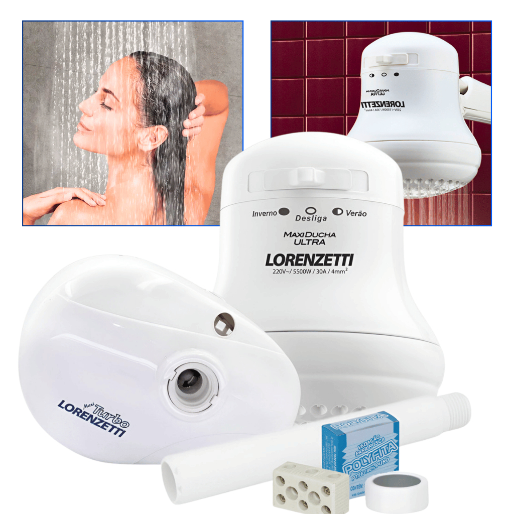 CHUVEIRO LORENZETTI MAXI DUCHA TURBO 5500W COM PRESSURIZADOR IDEAL BAIXA PRESSÃO ÁGUA MAIS FORTE