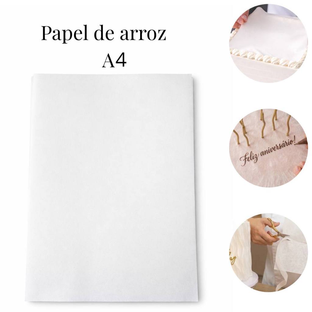 Papel de Arroz Comestivel para Bolo A4 Branco 30 Unidades Confeitaria Cupcake Decoraçao Artimagem
