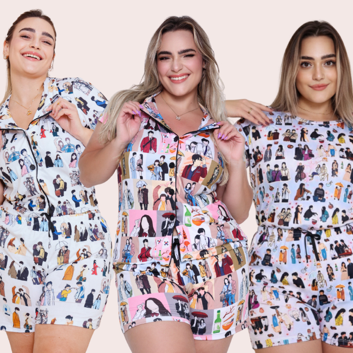 Pijama Feminino Americano Dorama Estampado Malha Suede Premium Aberto Botão ou Fechado