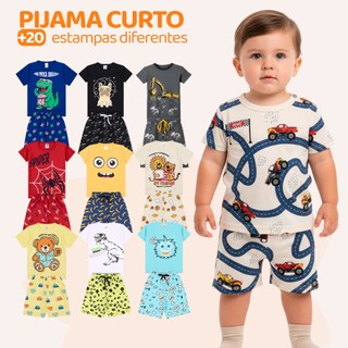 Kit Sortido 4 ou 8 Peças de Pijama Curto Bebê Menino Camisas + Bermudas Conjunto Pijama D…
