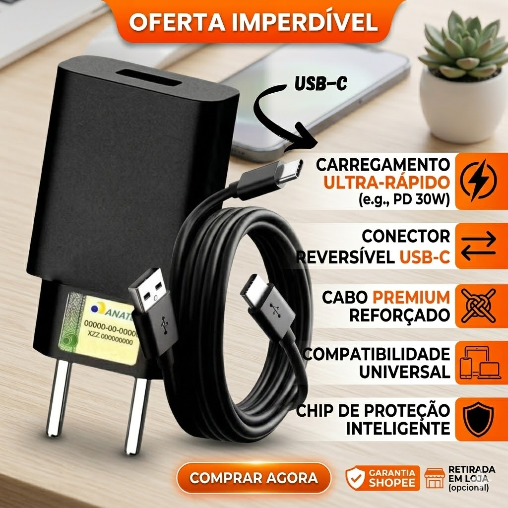 Carregador Fonte e Cabo Turbo Power USB - C 50W