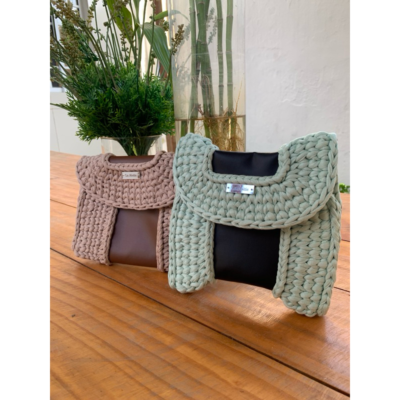 carteira em crochê premium com couro