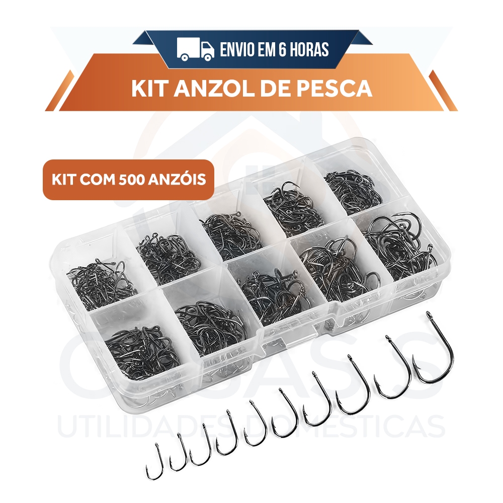 Kit Com 500 Anzóis De Pesca Chinu Nos Tamanhos 3 Ao 12 Com Estojo De Armazenamento em Oferta na Shopee