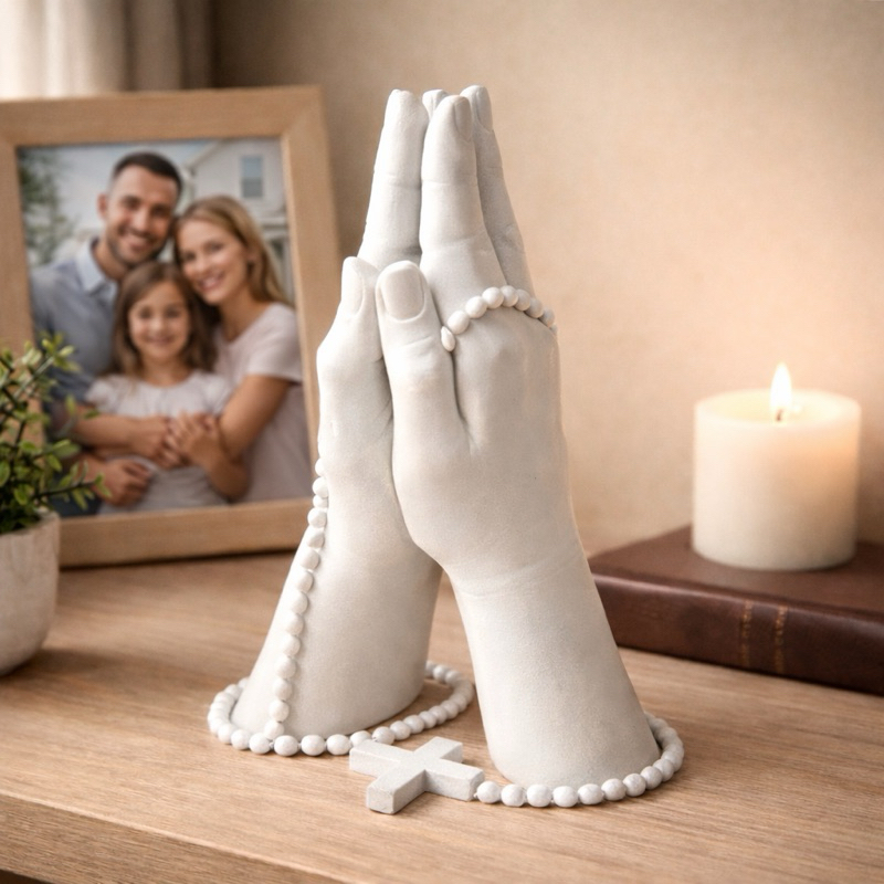 Escultura de Mãos Rezando e Orando | Decoração Religiosa para Quarto e Sala