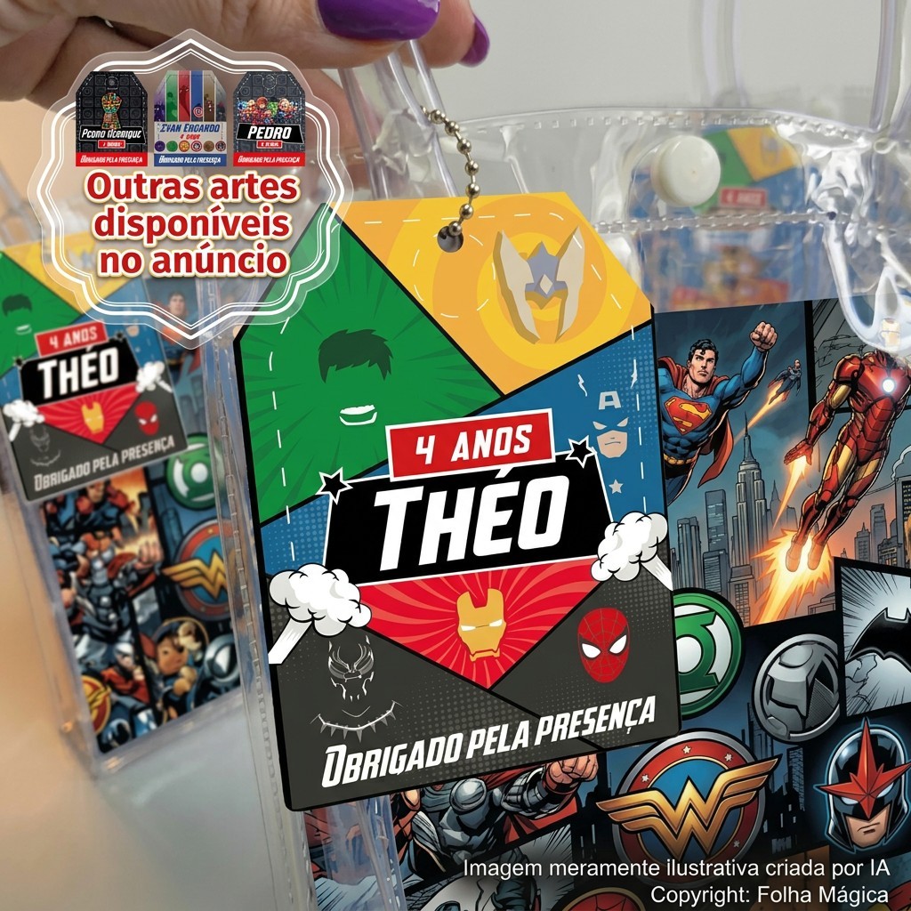 TAG Lembrancinha/sacolinha Vingadores | Herois | DC | Marvel | Cartão Agradecimento | Aniversário