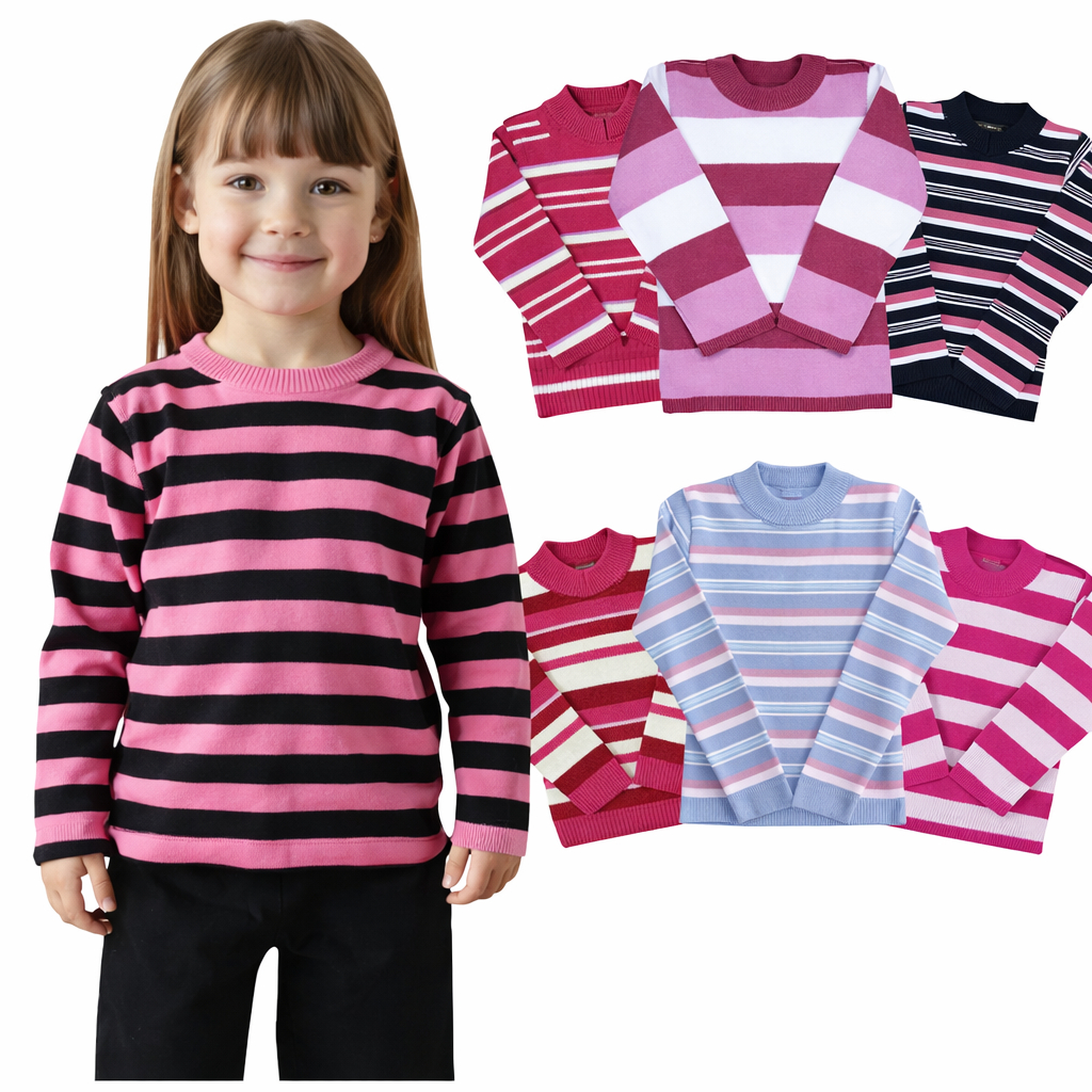 Kit 3 Blusas Tricot Infantil Menina Juvenil Premium Gola Redonda Manga Longa Meia Estação Inverno em Oferta na Shopee