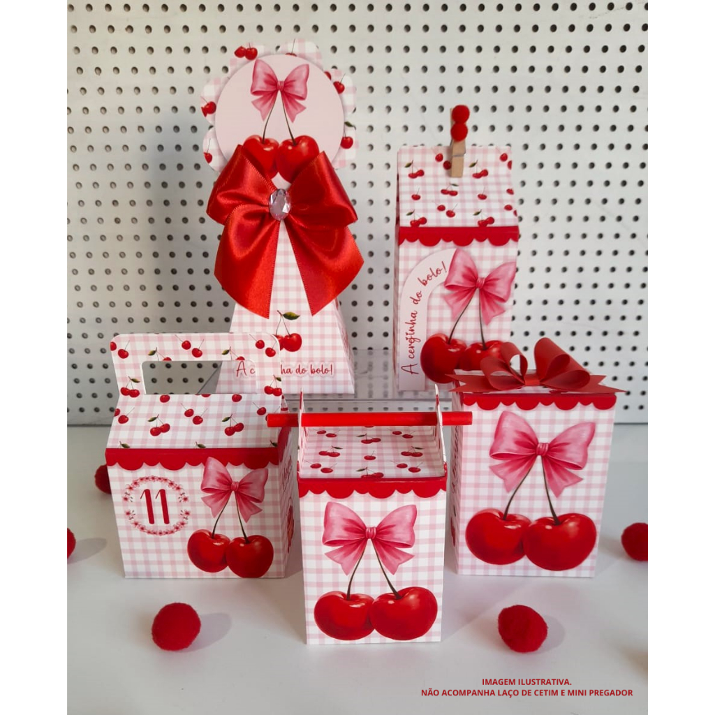 Kit Festa Personalizado CEREJINHA, Caixas PEGUE E MONTE, Lembrancinha CEREJINHA, personalizado PEGUE E MONTE