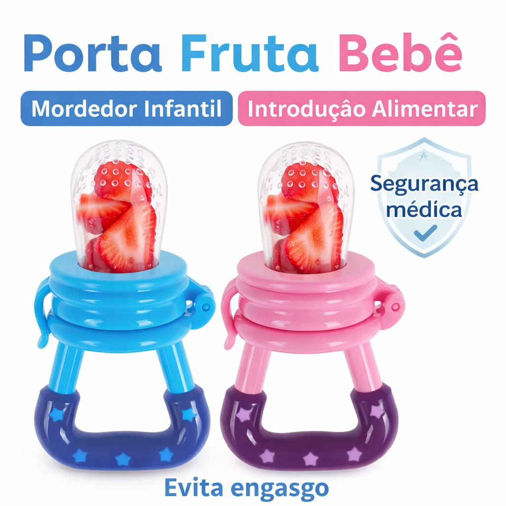 Alimentador Infantil com Chupeta Silicone Porta Fruta Bebê Mordedor Introdução Alimentar